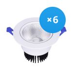 Multipack 6x LED Downlight Round Tiltable 15W 1200lm 60D - 930 Warm White | 135mm - Cutout 110mm - UGR <19