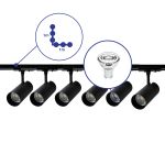 Complete Set 1-Phase Rail L 1 x 1 Meter Black | incl. 6x Spot + GU10 2700K 3W Dimmable + End Cap, Power Connector and L -Connector