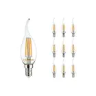 Multipack 10x Noxion Lucent LED E14 Bent-tip Candle Filament Clear 4.5W 470lm - 827 Extra Warm White | Dimmable - Replaces 40W