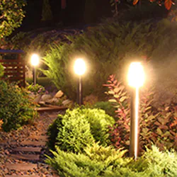 Garden path with bollard lights